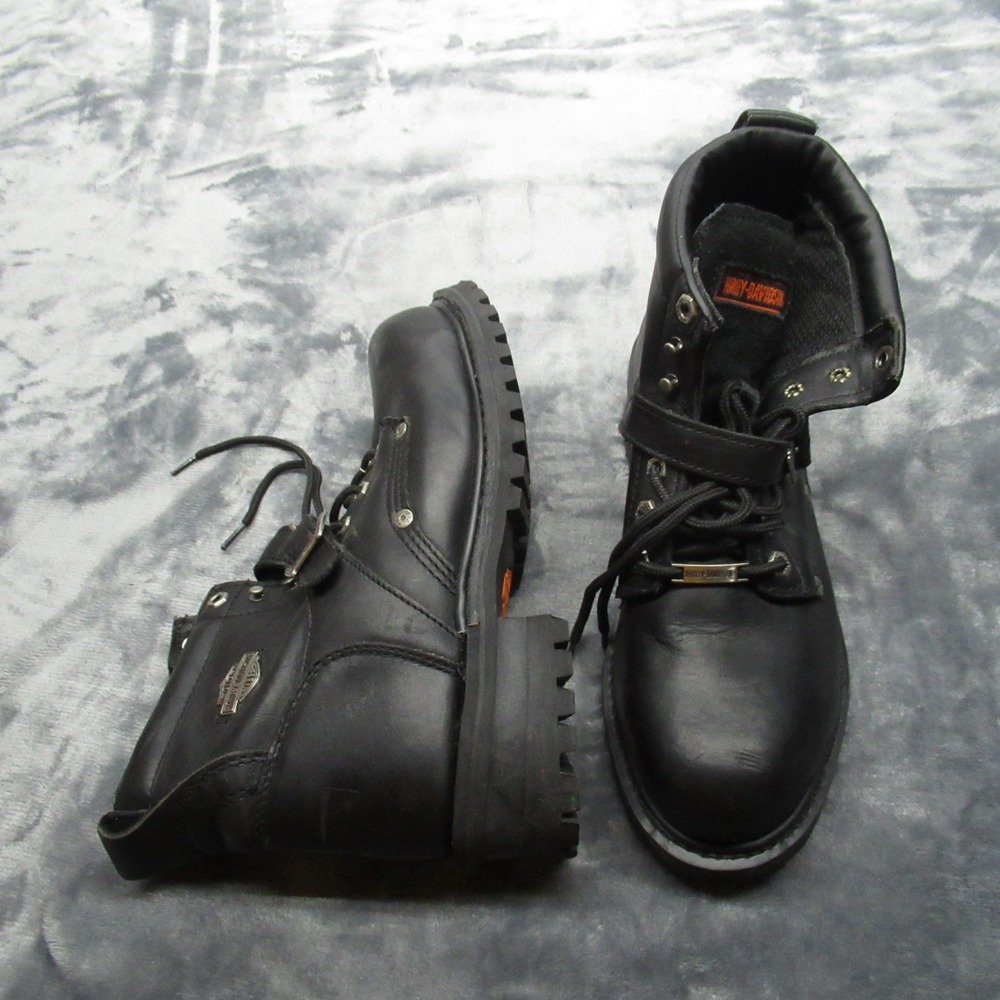 Harley Davidson Boots Womens 11 Black Faded Glory Steel Toe Leather Lace Buckle
